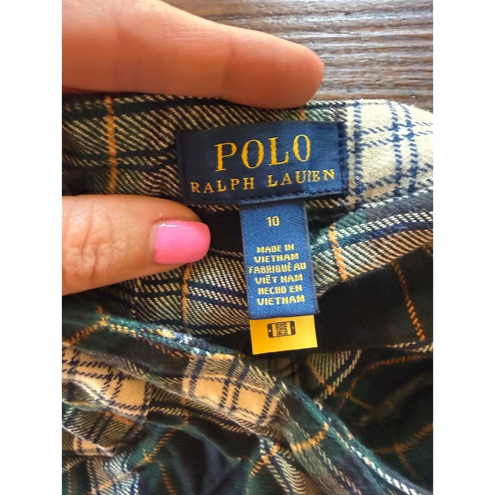 Polo Ralph Lauren Girls Plaid Pleated Kilt Wrap Skirt Size 10 Green Blue Buckle